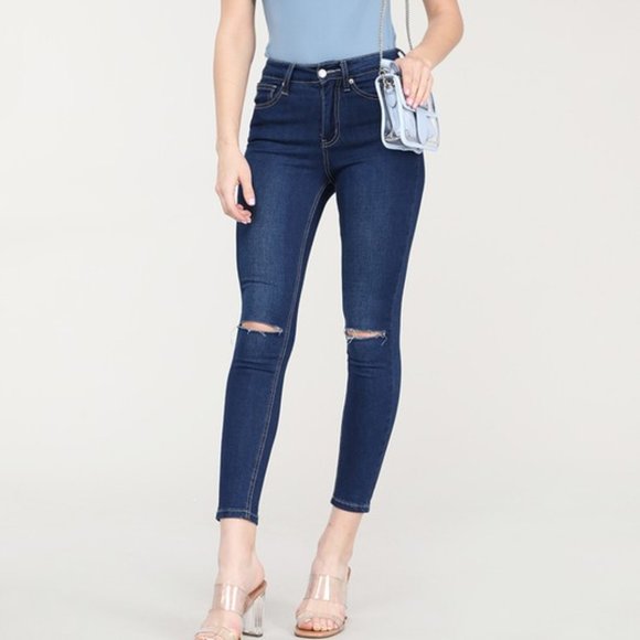 Round Neck Short Sleeve BodySuit, Blue Denim - Picture 8 of 9